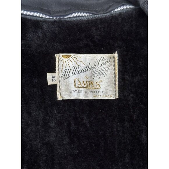 VINTAGE CAMPUS ALL WEATHER Black Coat Zip Out Lining Made In USA Sz 42 READ - Picture 4 of 13